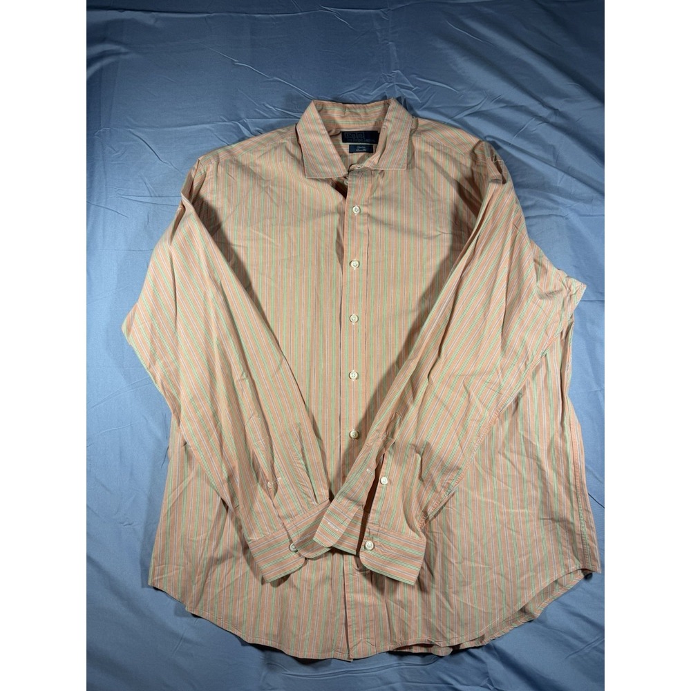 Polo Ralph Lauren Men's Salmon Striped Long Sleeve Button Up Classic Fit Size XL